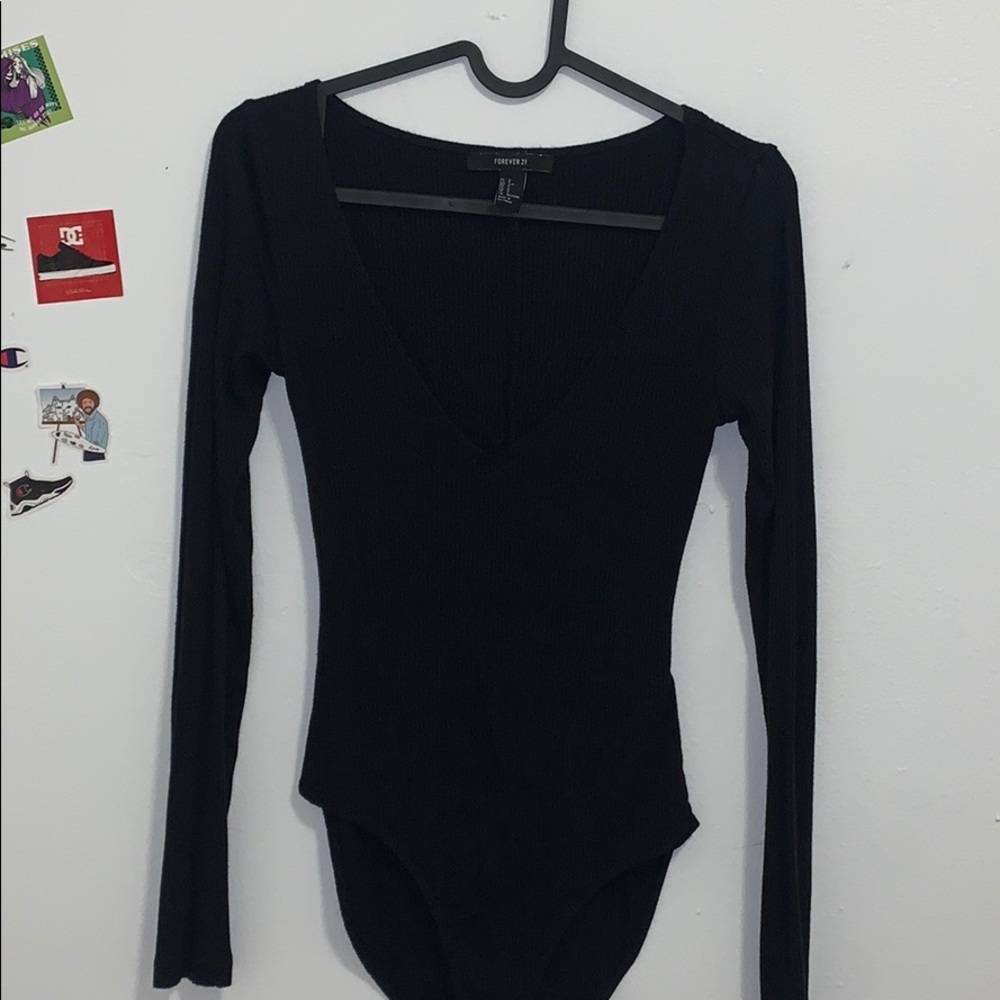 V neck black bodysuit